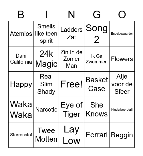 Muziek Bingo Card