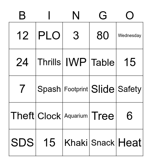 Island Waterpark Orientation Bingo Card