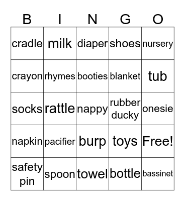 Megha's Baby Shower Bingo Card