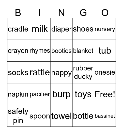 Megha's Baby Shower Bingo Card