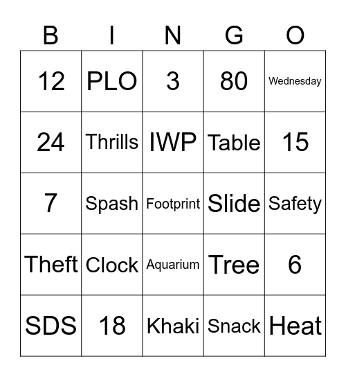 Island Waterpark Orientation Bingo Card