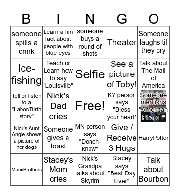 Nick & Stacey's Rehearsal Dinner Bingo Card