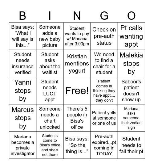 2B shenanigans 2.0 Bingo Card