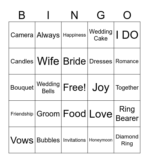 Abigail's Bridal Shower Bingo Card
