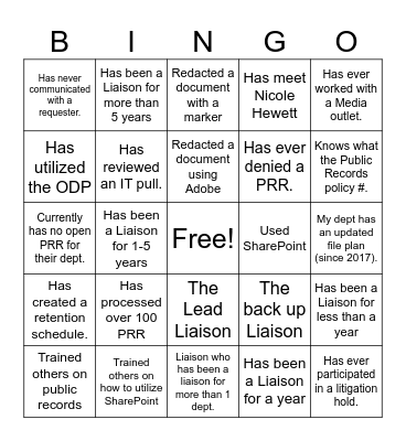 Records Bingo Card