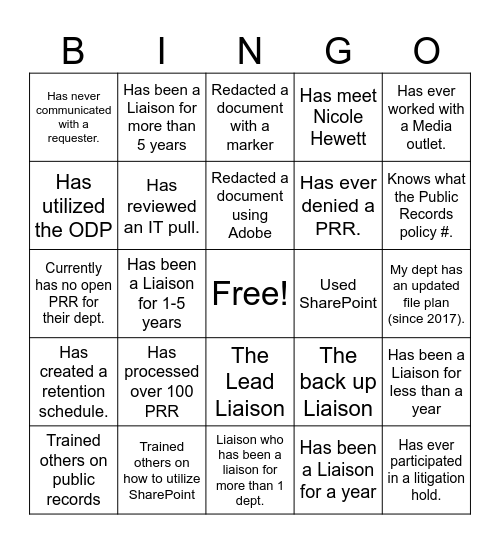 Records Bingo Card