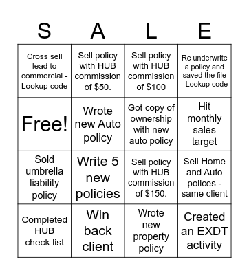 Sales Bingo Card