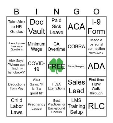 HRS Saint Patrick's Day Bingo Card