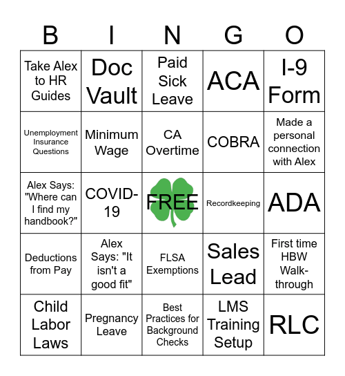 HRS Saint Patrick's Day Bingo Card