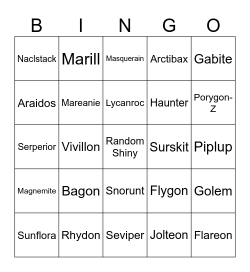 POKÉMON VIOLET SHINY BINGO (Paldea, Kitakami & Terrarium) Bingo Card