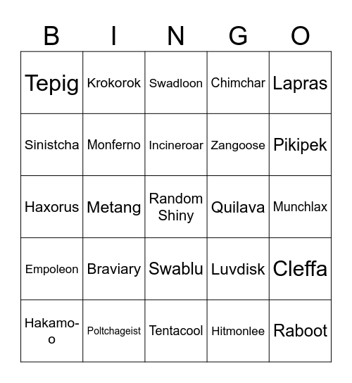 POKÉMON SCARLET SHINY BINGO (Kitakami & Terrarium) Bingo Card