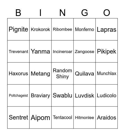 POKÉMON VIOLET SHINY BINGO (Kitakami & Terrarium) Bingo Card