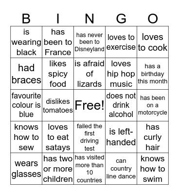 Ice Breaker  Bingo Card