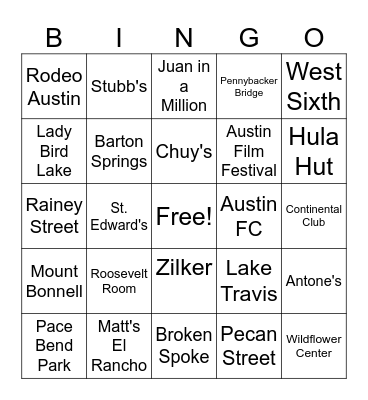Austin Bingo Card
