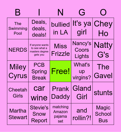 Birthday Girl Bingo Card