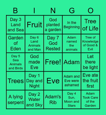 Creation Bingo Card