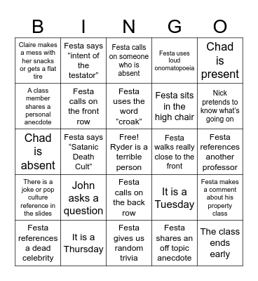 Wills Outline Bingo Card