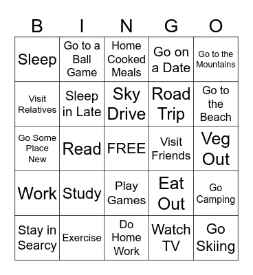 Spring Break BINGO Card