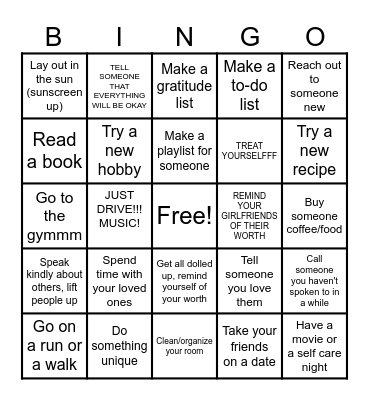 Kindness and Self Care Bingo Card