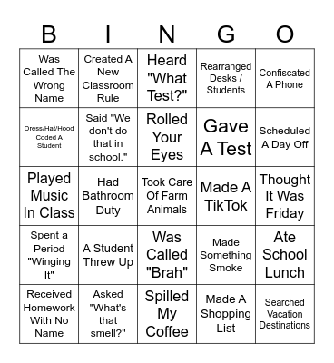 TEACHER Bingo Card