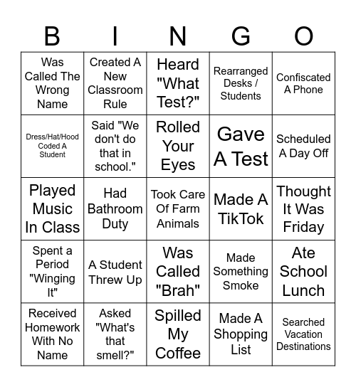 TEACHER Bingo Card