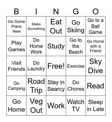 Spring Break BINGO Card