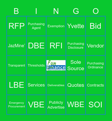 Procurement Month Bingo Card