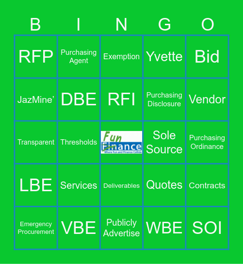 Procurement Month Bingo Card