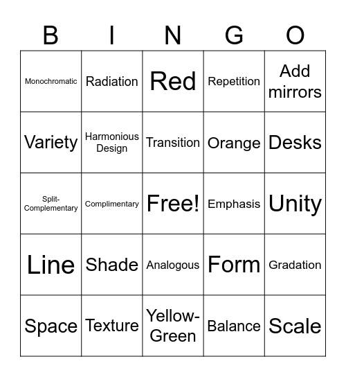 Interior Design Bingo Card