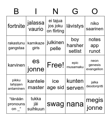 oletko kuin laurelin333 Bingo Card