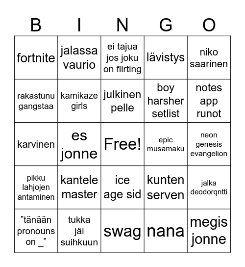 oletko kuin laurelin333 Bingo Card