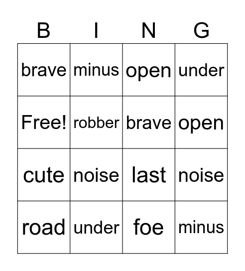 Untitled Bingo Card
