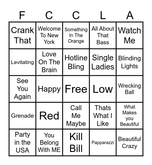 Music Bingo Card