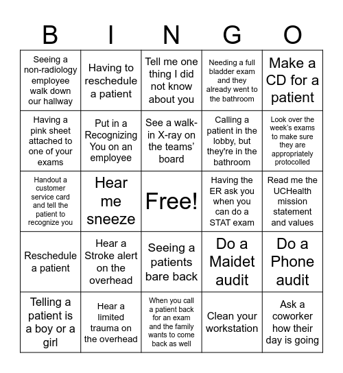 Radiology Bingo Card