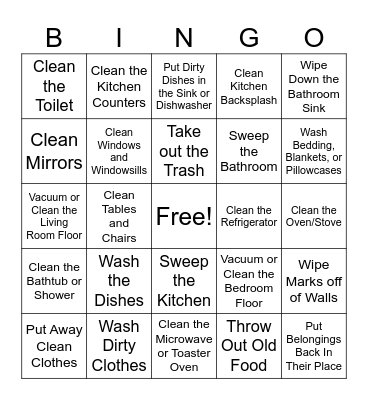 Household Chore Bingo Card