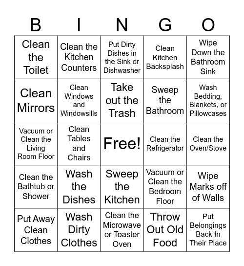 Household Chore Bingo Card