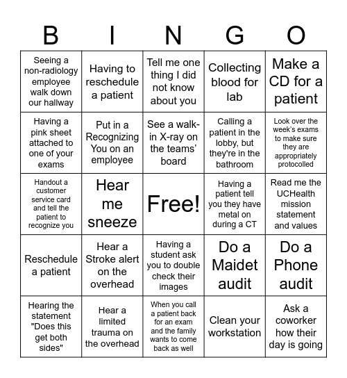 Radiology Bingo Card