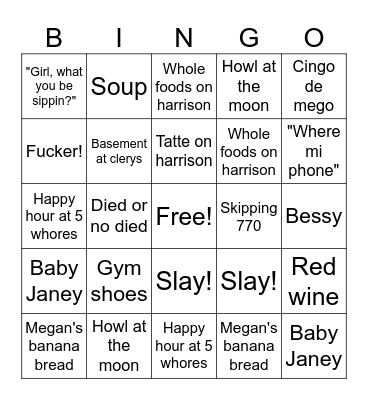 Roomie Bingo Card