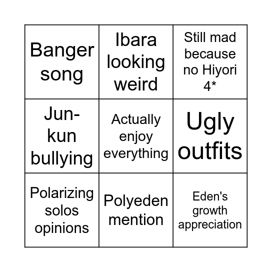 Eden album reactions bingo Card