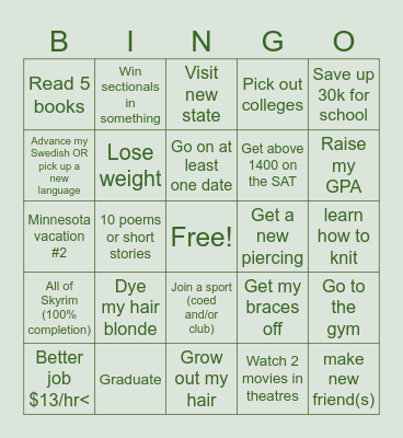 2024-2025 Goals Bingo Card