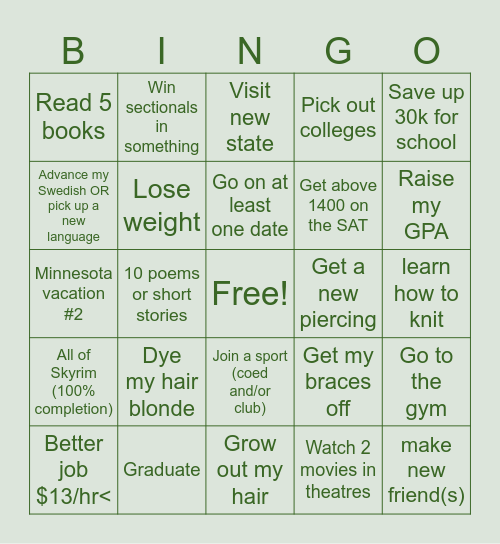 2024-2025 Goals Bingo Card