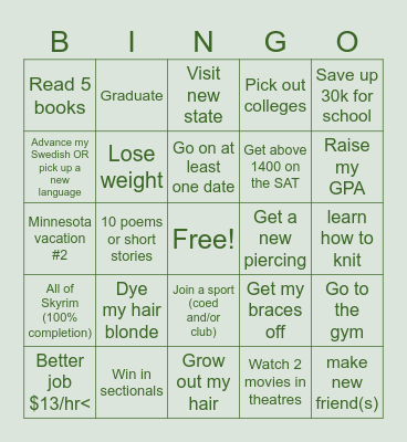 2024-2025 Goals Bingo Card
