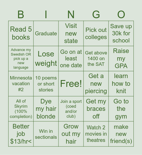 2024-2025 Goals Bingo Card