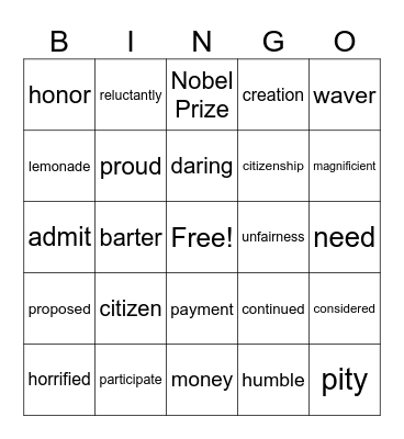 Wonder Grade 3 Unit 5 A Bingo Card