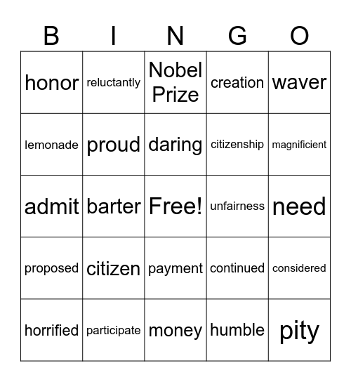 Wonder Grade 3 Unit 5 A Bingo Card