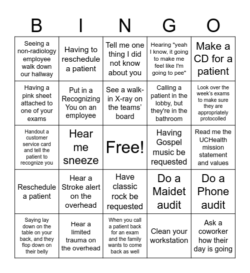 Radiology Bingo Card