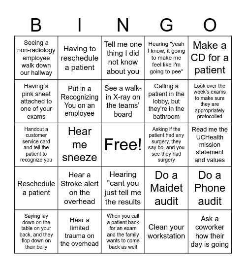 Radiology Bingo Card