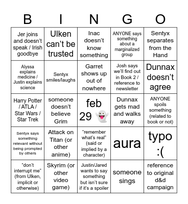An Ocean of Others Ch 23 Bingo Card