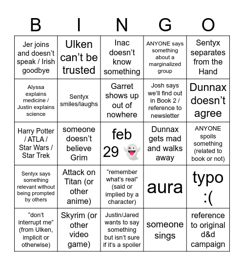 An Ocean of Others Ch 23 Bingo Card