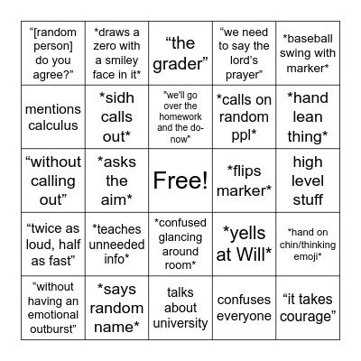 Math 8B Bingo Card